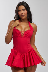SUGAR RUSH HALTER RUFFLE MINI DRESS