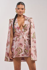 IMANI BROCADE CAPE SLEEVE BLAZER DRESS IN PINK
