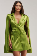 IMANI CAPE SLEEVE BLAZER DRESS IN GREEN