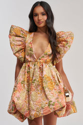 MAIN CHARACTER ENERGY BROCADE MINI DRESS IN PEACH