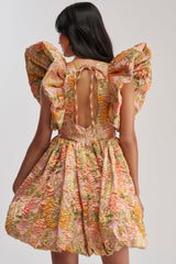 MAIN CHARACTER ENERGY BROCADE MINI DRESS IN PEACH