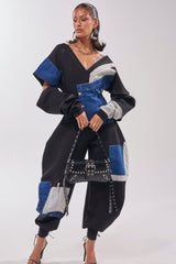 COMFY COZY PATCHWORK JUMPSUIT IN BLACK