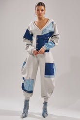 COMFY COZY PATCHWORK JUMPSUIT IN HEATHER GREY