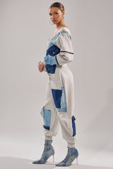 COMFY COZY PATCHWORK JUMPSUIT IN HEATHER GREY