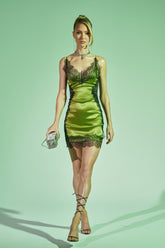 SHOW US WHAT YOU GOT SATIN MINI DRESS IN GREEN
