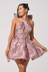 THE TOPIC AND TOP PICK BROCADE MINI DRESS IN PINK