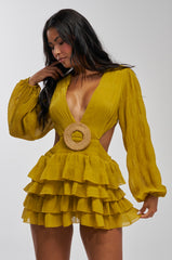 ON ISLAND TIME RUFFLED MINI DRESS IN CHARTREUSE