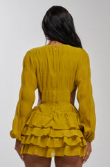 ON ISLAND TIME RUFFLED MINI DRESS IN CHARTREUSE