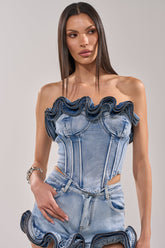 SOMETHING DIFFERENT DENIM CORSET WITH ZIPPER DETAIL