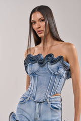 SOMETHING DIFFERENT DENIM CORSET WITH ZIPPER DETAIL
