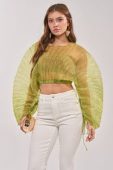 BEYOND PRETTY PLEATED COCOON BLOUSE IN GREEN