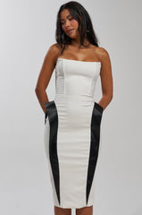 CHIC AND SOPHISTICATED STRUCTURED MIDI DRESS IN WHITE