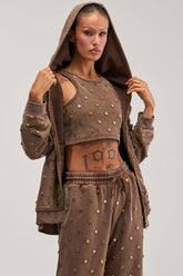 POPPING OFF ZIP UP SWEATSHIRT IN BROWN