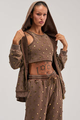 POPPING OFF ZIP UP SWEATSHIRT IN BROWN