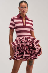 OFFICE SIREN STRIPED SHIRT DRESS IN BURGUNDY