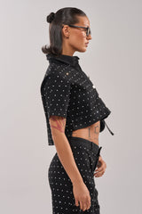 ITS GIVING DENIM RHINESTONE BUTTON DOWN