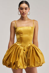 JULIET SATIN MINI DRESS IN MUSTARD