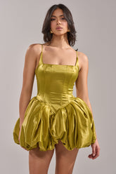 JULIET SATIN MINI DRESS IN GREEN