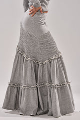 IT ONLY GETS BETTER RUCHED MAXI SKIRT IN HEATHER GREY