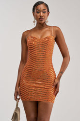 SHINE ON RHINESTONE MINI DRESS IN ORANGE