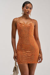 SHINE ON RHINESTONE MINI DRESS IN ORANGE