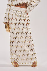 THE SNEAK PEEK STUDDED PU MIDI SKIRT IN WHITE