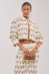 THE SNEAK PEEK STUDDED PU CROP CARDIGAN IN WHITE