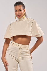 MAEVE LINEN STUDDED BLOUSE