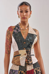 MADE YOU LOOK PATCHWORK HALTER VEST
