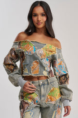 PATCHED UP BROCADE DENIM SWEATSHIRT