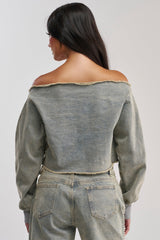 PATCHED UP BROCADE DENIM SWEATSHIRT