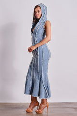 CATCH MY SWAG DENIM HOODED MAXI DRESS