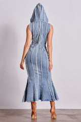 CATCH MY SWAG DENIM HOODED MAXI DRESS