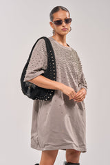 IN MY ELEMENT RHINESTONE TEE SHIRT MINI DRESS