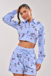 JUNIE POPLIN RHINESTONE DETAIL BLOUSE