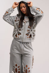 GIRLY POP CUTOUT ZIP UP SWEATSHIRT