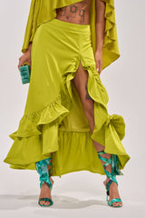 LADY LUXE RUCHED MIDI SKIRT WITH HIGH SLIT