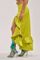 LADY LUXE RUCHED MIDI SKIRT WITH HIGH SLIT