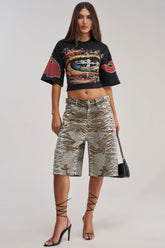 FEELING WILD RHINESTONE ZEBRA BERMUDA SHORT