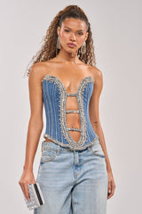 LUX LIFE CORSET IN LIGHT BLUE DENIM