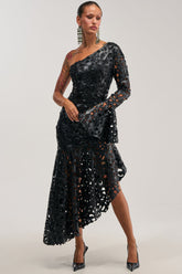 MAKE A STATEMENT ONE SHOULDER MIDI DRESS
