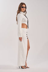 MAKE A STATEMENT CUTOUT MIDI DRESS WITH NECK TIE