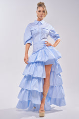 IT'S A DATE POPLIN MAXI DRESS IN BLUE