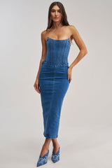 DAYDREAM IN DENIM STRAPLESS MAXI DRESS
