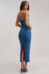 DAYDREAM IN DENIM STRAPLESS MAXI DRESS