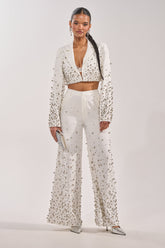 GET CLOSER EMBELLISHED TROUSER IN WHITE