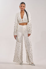 GET CLOSER EMBELLISHED TROUSER IN WHITE