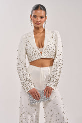 GET CLOSER EMBELLISHED BLAZER IN WHITE