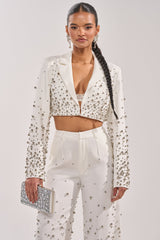 GET CLOSER EMBELLISHED BLAZER IN WHITE