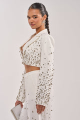 GET CLOSER EMBELLISHED BLAZER IN WHITE